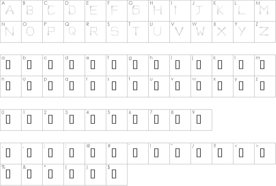 SL Fork'n Font font character map preview