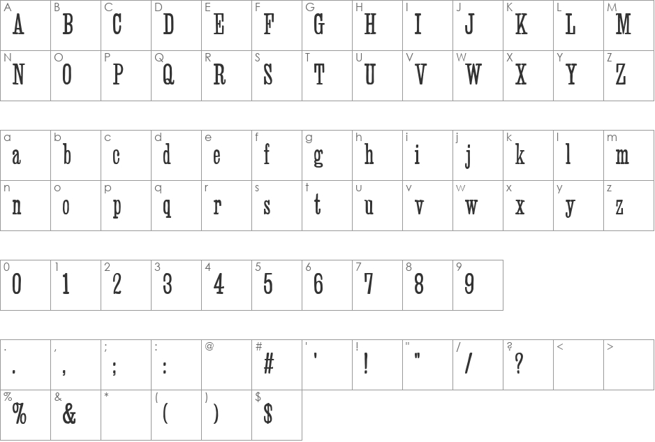 Slab Serif font character map preview