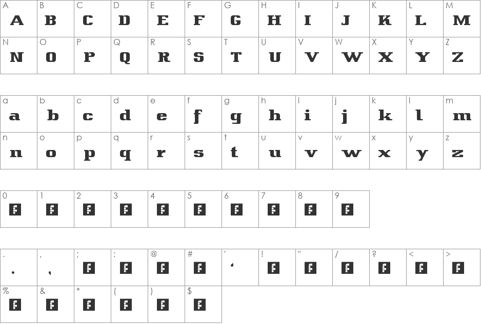 Slabby Regular font character map preview