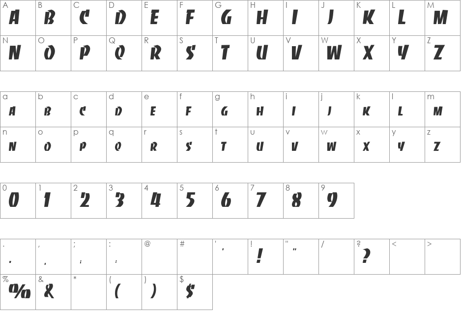 Slabface font character map preview