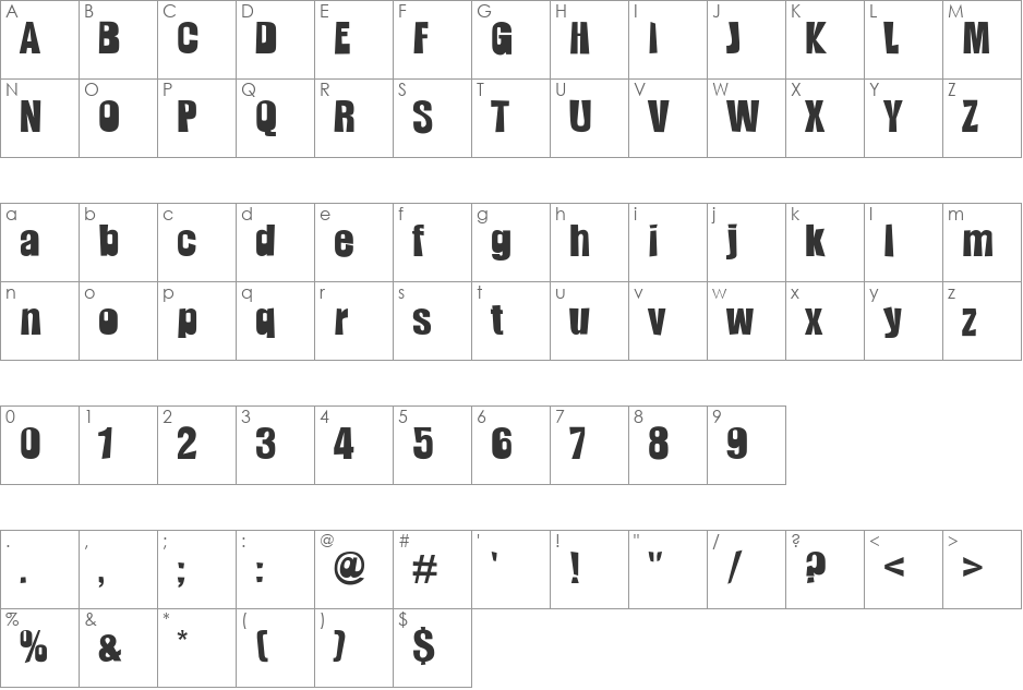 Slamming font character map preview