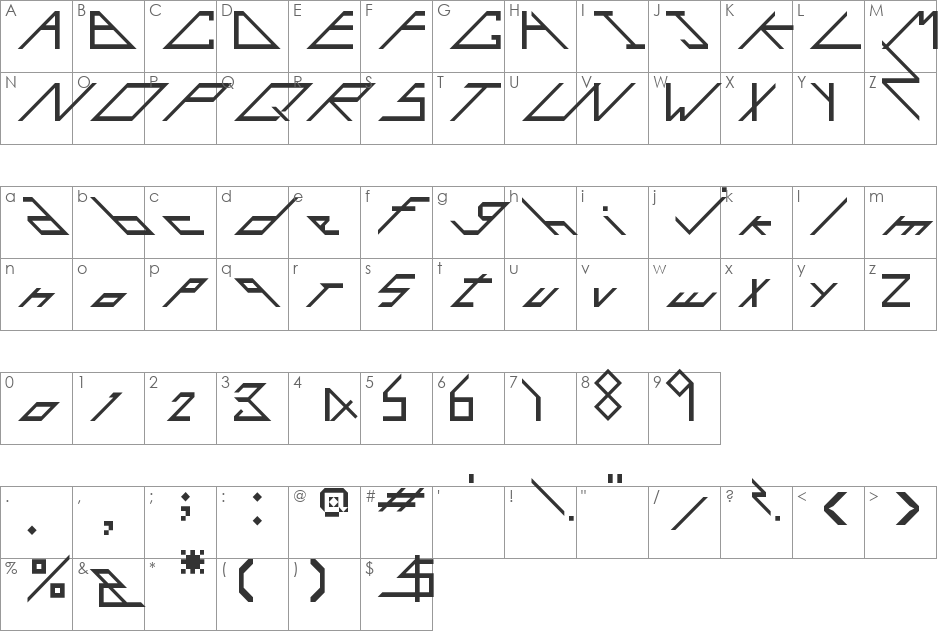 slant font character map preview