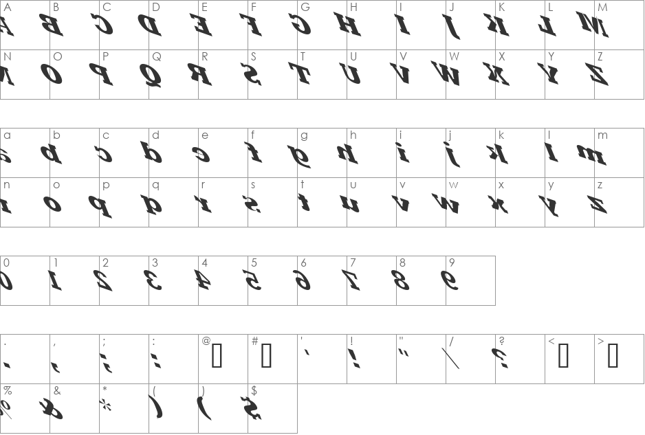 Slant Six Flip font character map preview