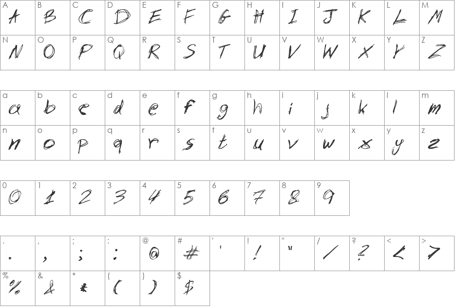 slantorama font character map preview