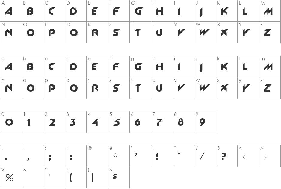 Slantwise font character map preview
