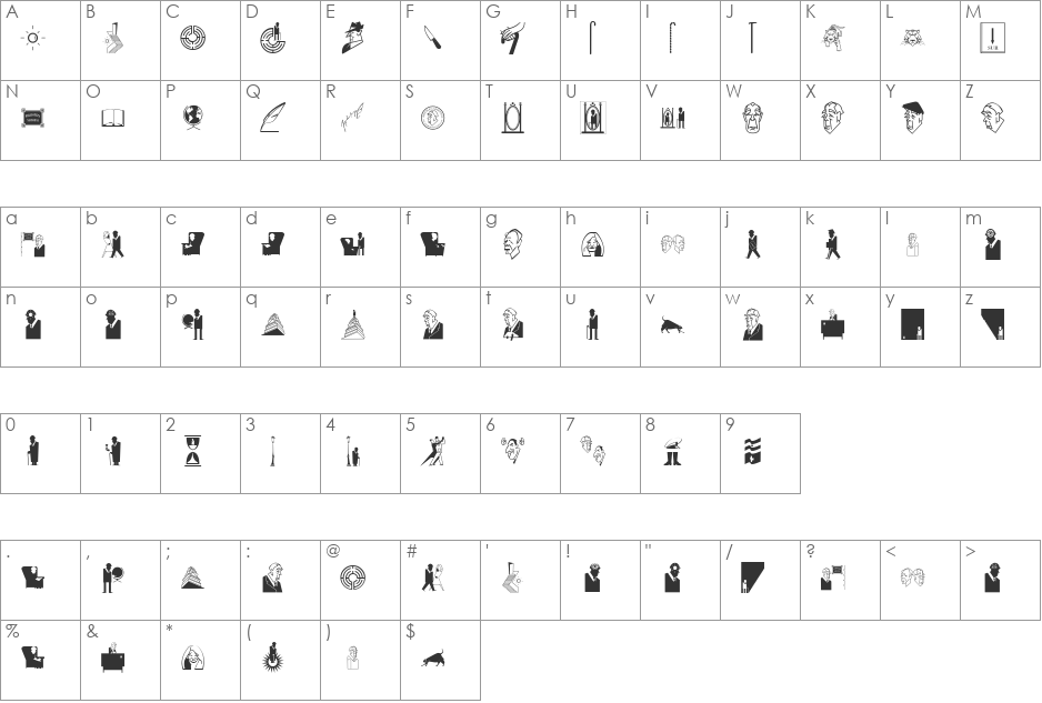 SLBorges font character map preview