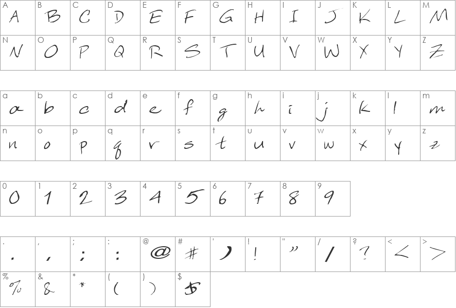 Sleep font character map preview