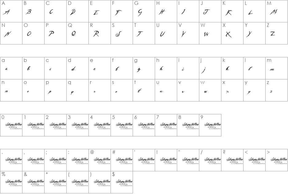 Sleepy Hollow 2.0 font character map preview