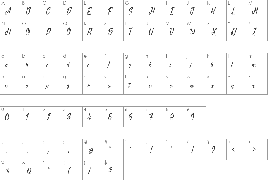 Sliced by Hand font character map preview