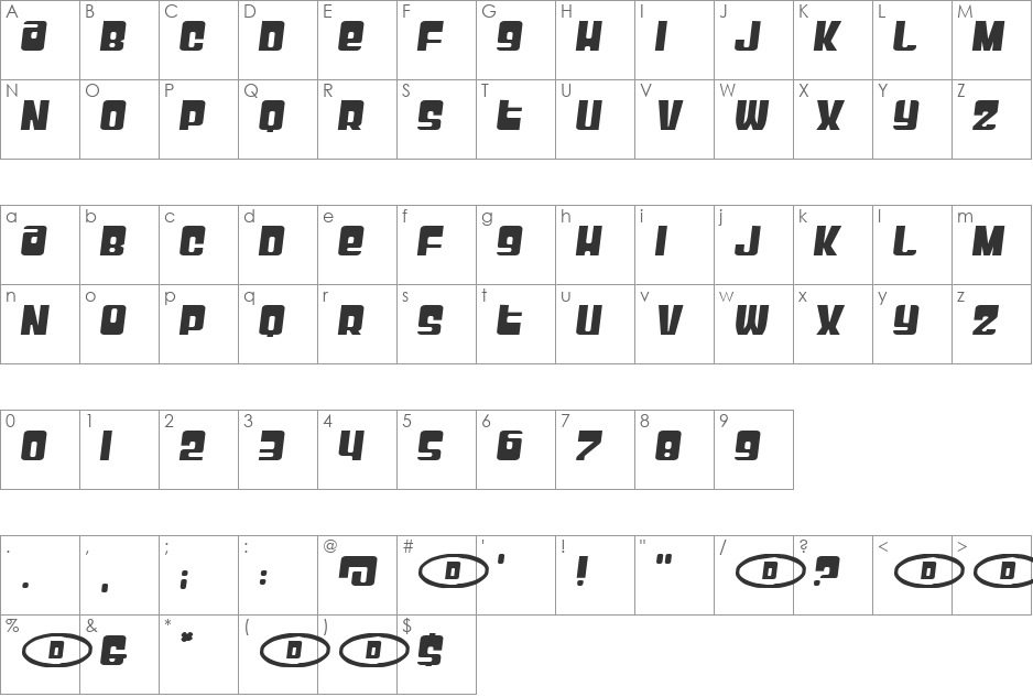 Slickdawg font character map preview