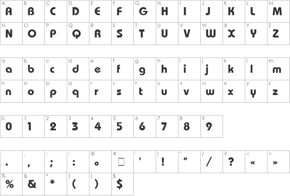 Bauhaus-Bold font character map preview