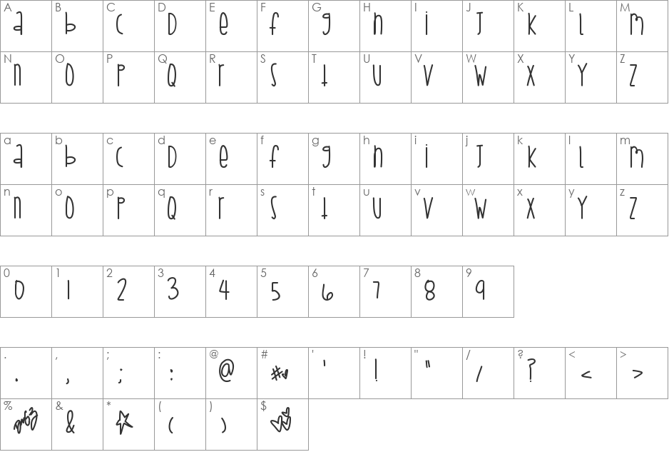 SlimeSeason font character map preview