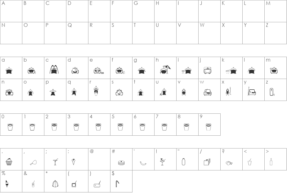 Slimfast font character map preview