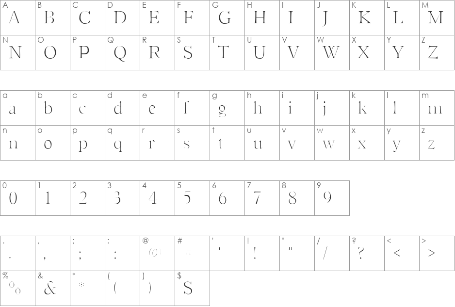 Slimfit SF font character map preview