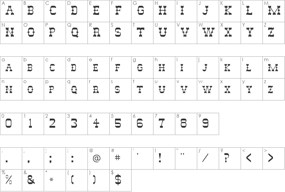SlimPickensCapsSSi font character map preview