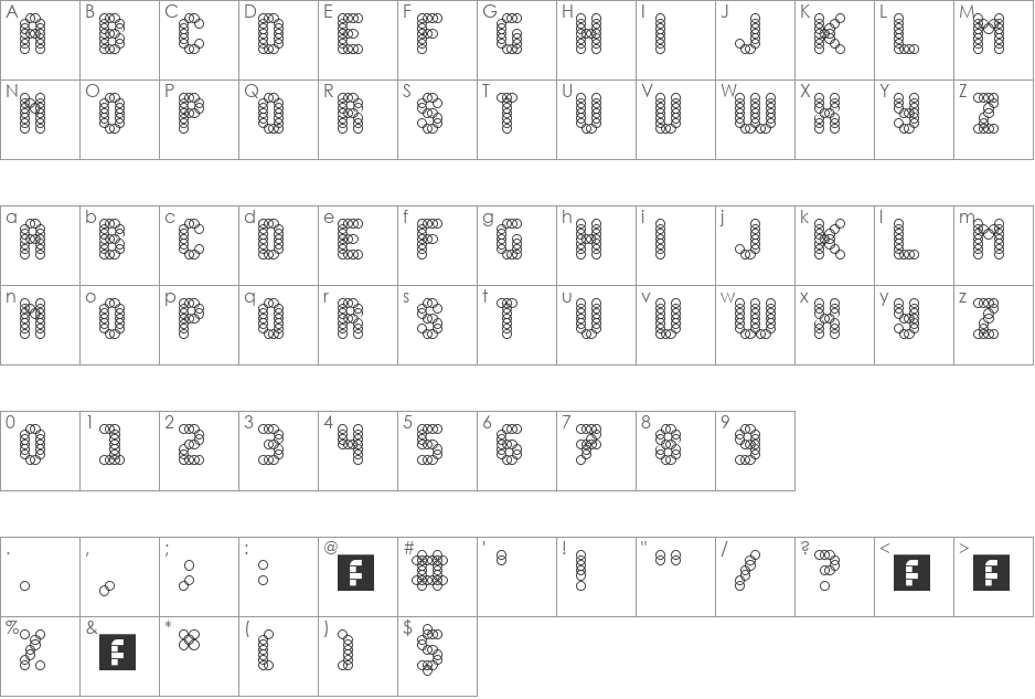 Slink font character map preview