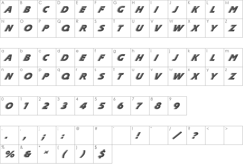 SlipstreamEF font character map preview