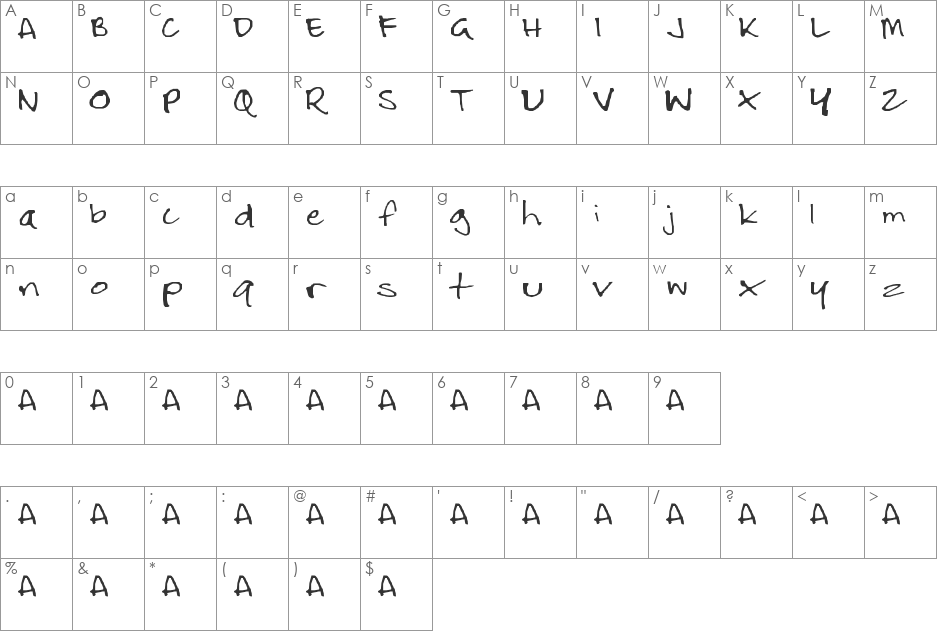 Slobbo font character map preview