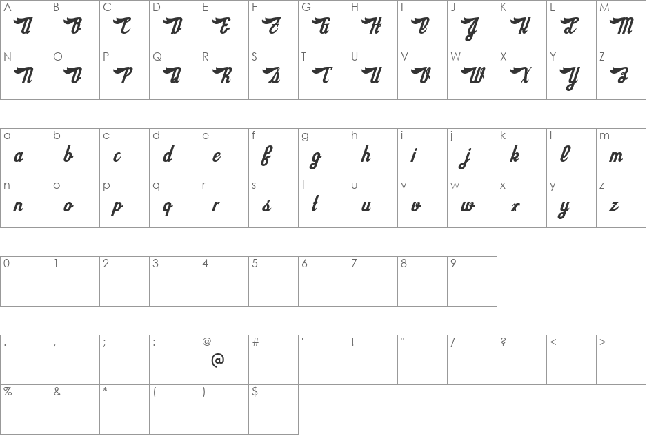 Sloe Gin Rickey font character map preview