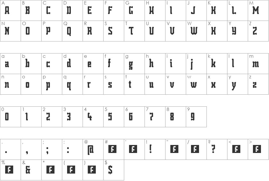 Sloppy font character map preview