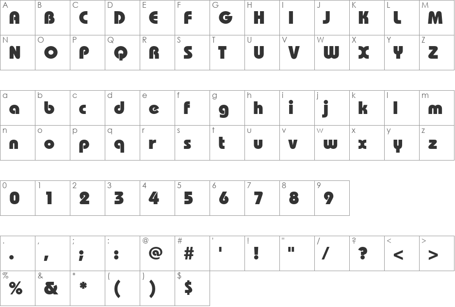 BauhausC Heavy font character map preview