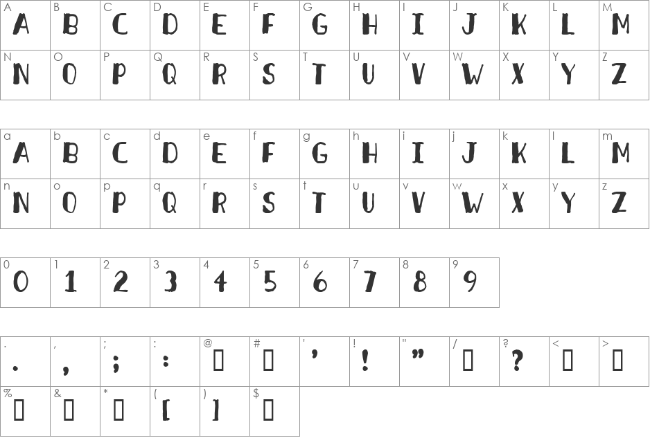 Sloppy Classic Filled font character map preview