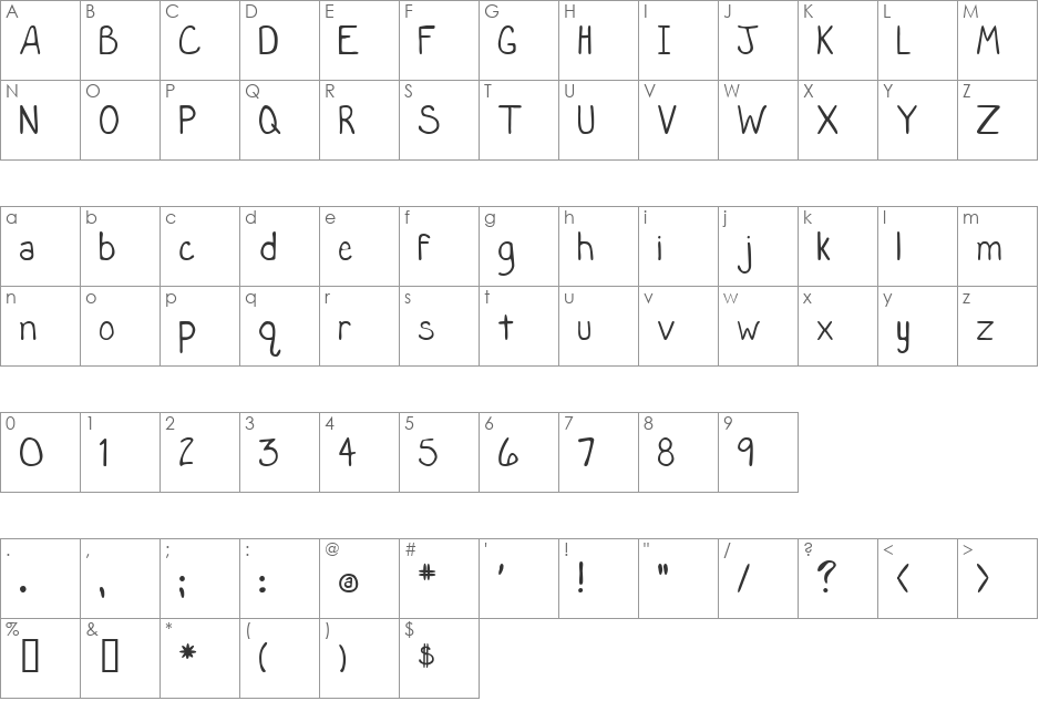 Sloppy Me font character map preview