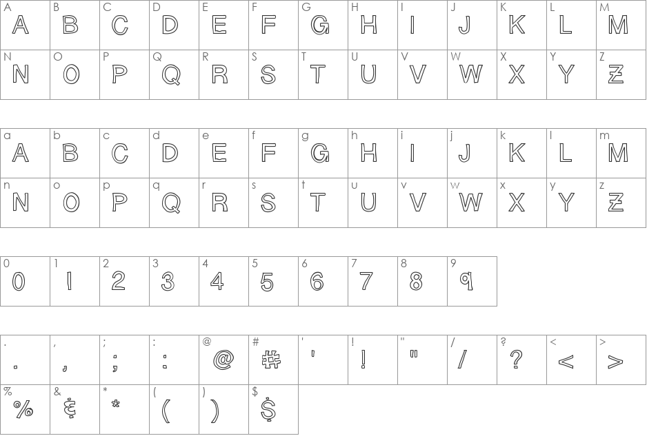 SloppyHollow font character map preview