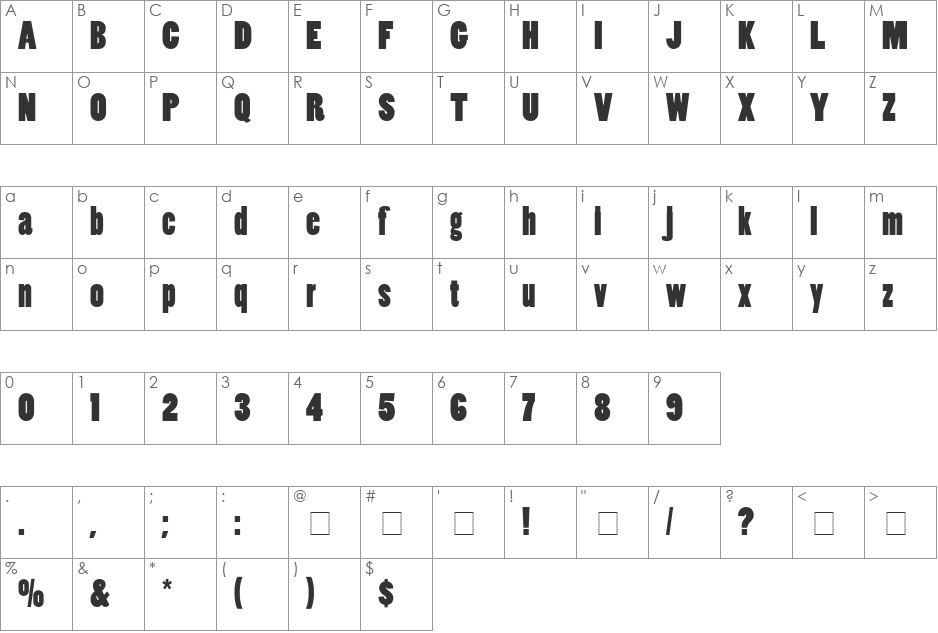 Slot SSi font character map preview