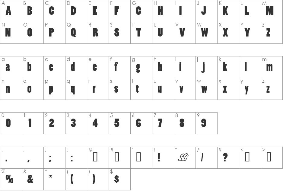 SlotSSK font character map preview