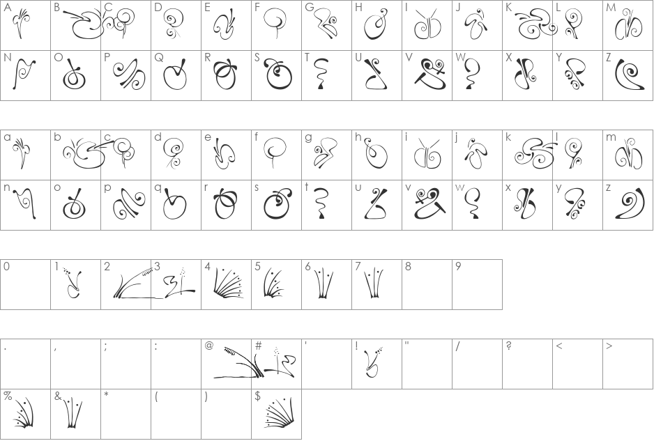 SLSquiggles font character map preview