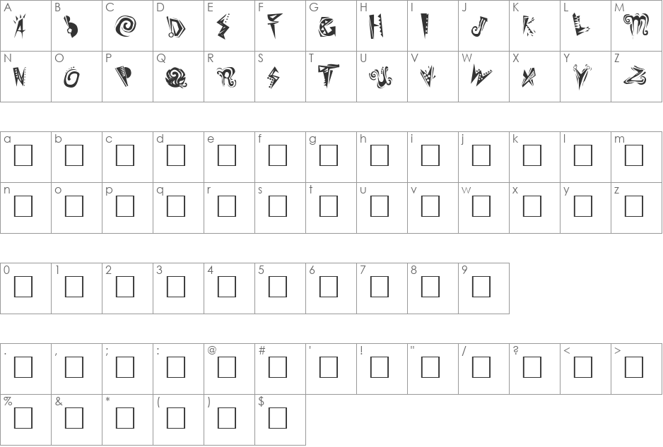Slumgullion font character map preview