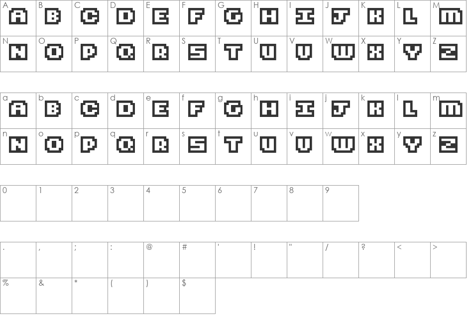 Small Hollows font character map preview