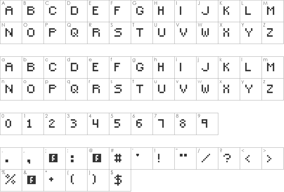 Small Pixel font character map preview