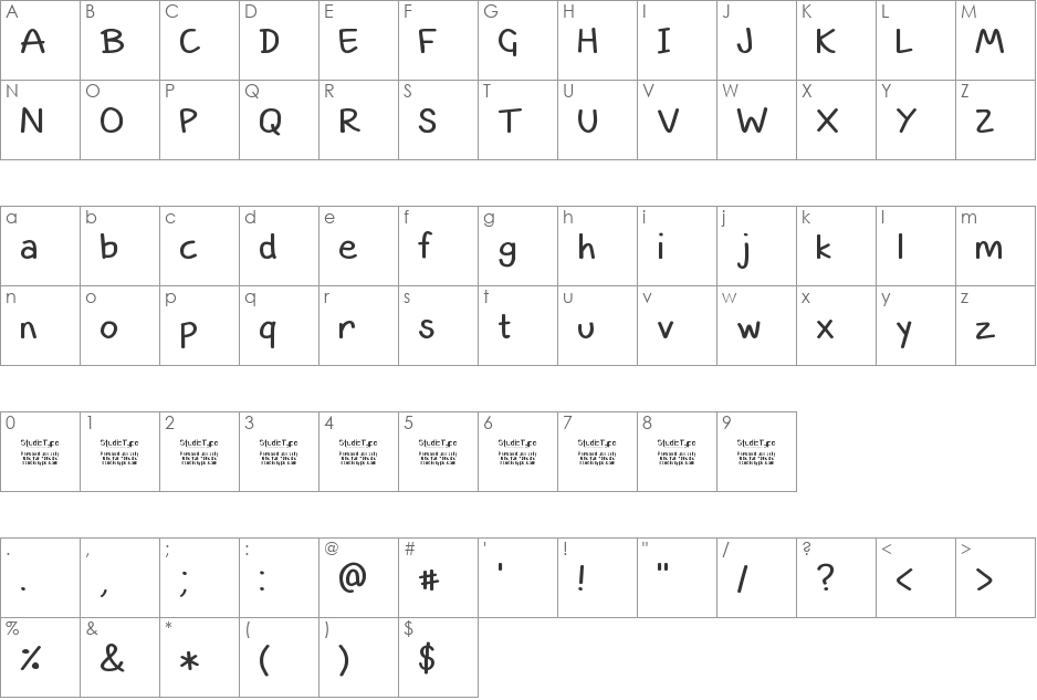 Smart Kid font character map preview