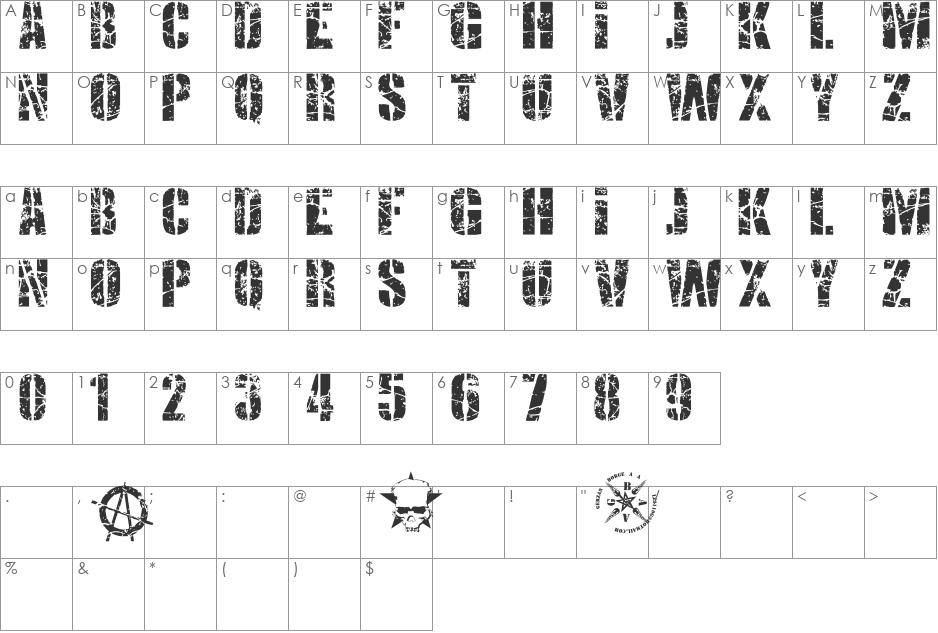 SMASH PUNKERS font character map preview