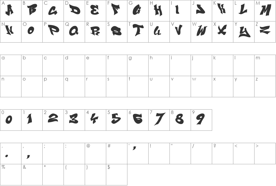 Smasher 312 font character map preview