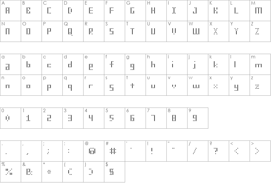 SMdot12y font character map preview