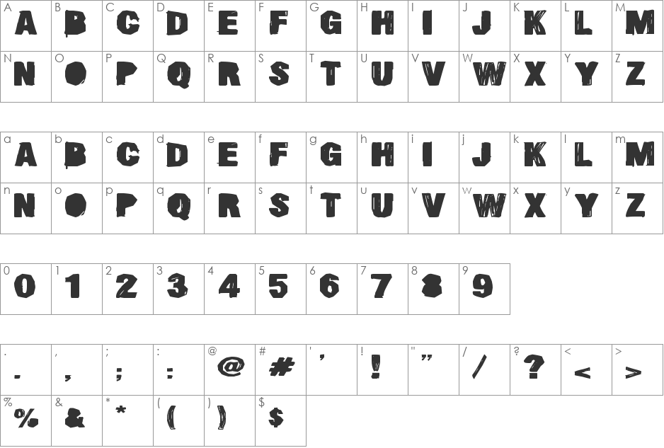 Smeared DSG font character map preview