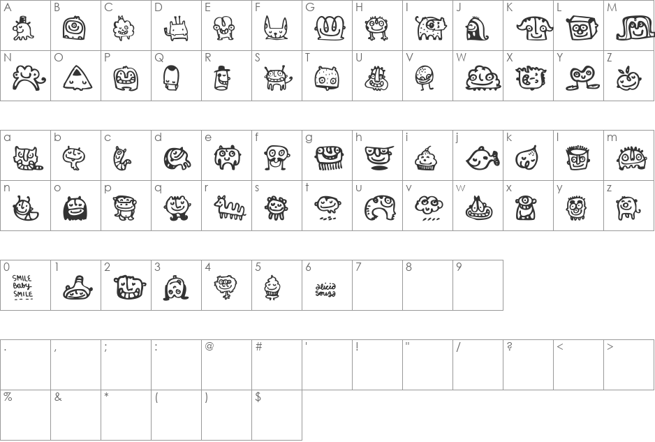 Smile Baby Smile font character map preview