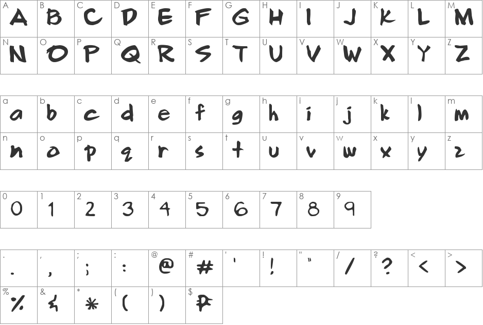 Smilecomix font character map preview