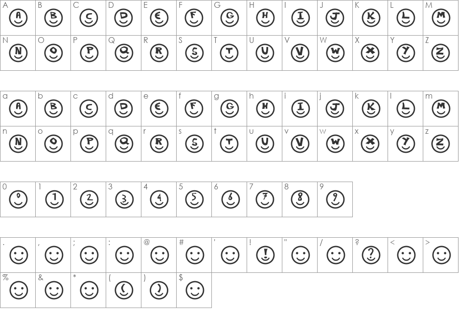 Smiley Faces font character map preview