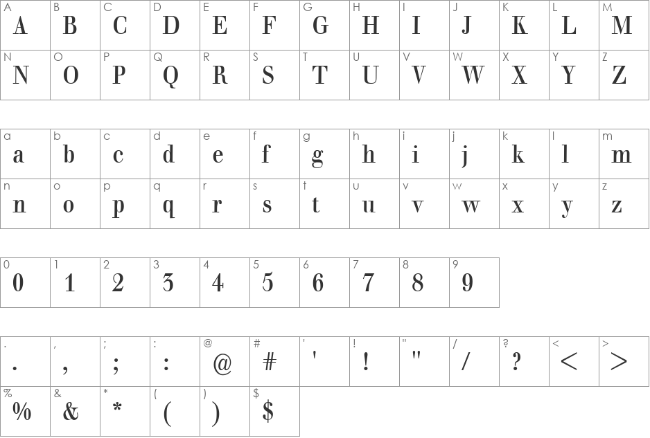 BaumWell font character map preview
