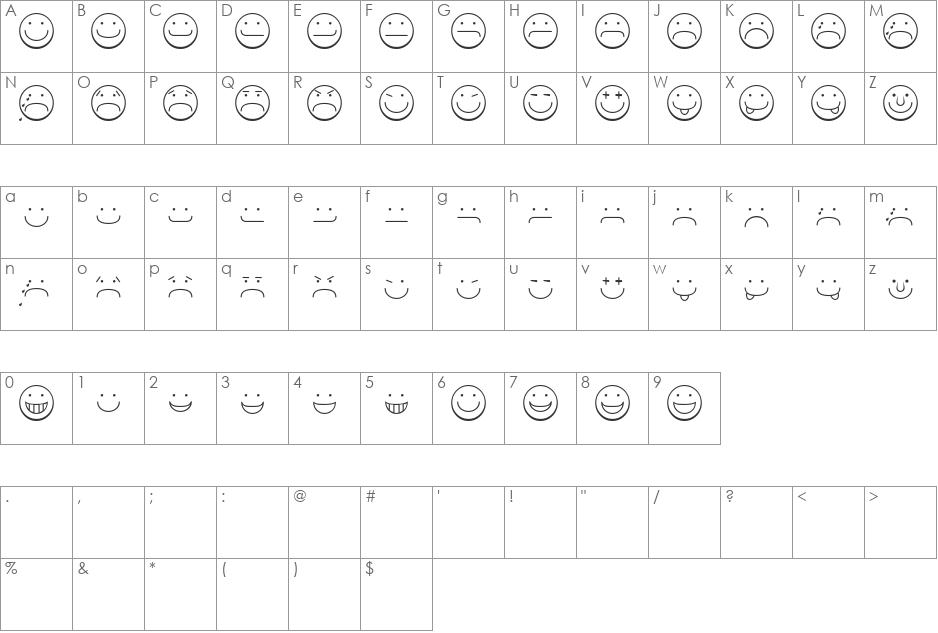 SmileyFace font character map preview