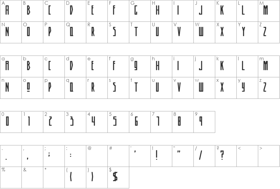 SmithPremier font character map preview
