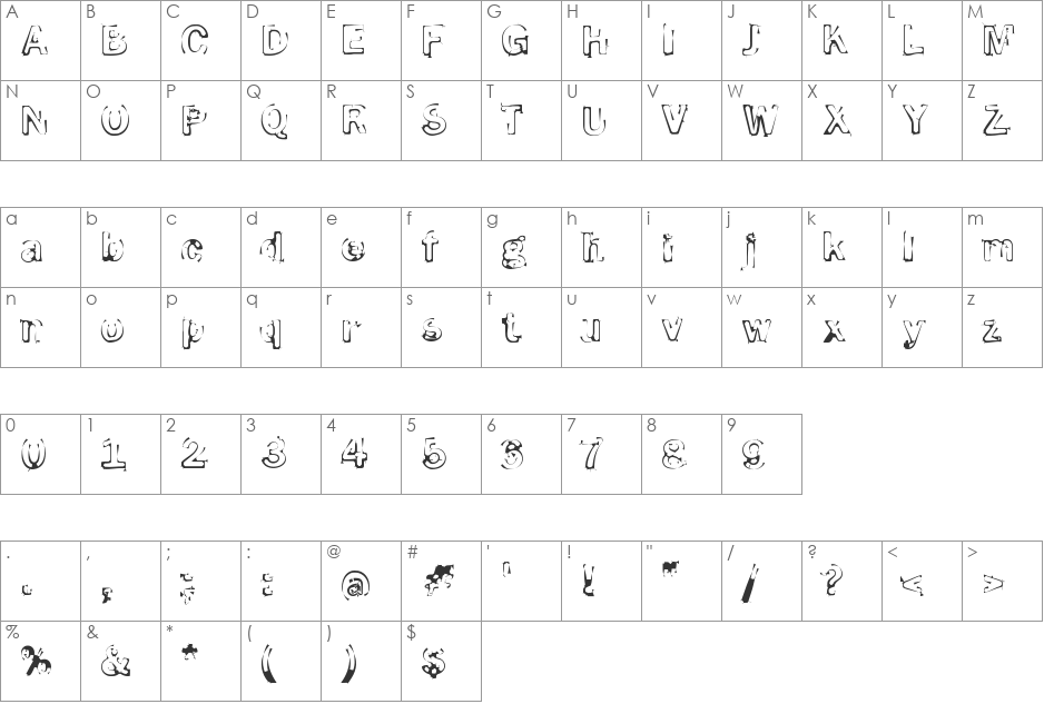 Smoke-Disturbed font character map preview