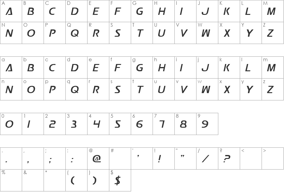 Snail Mail LDO font character map preview