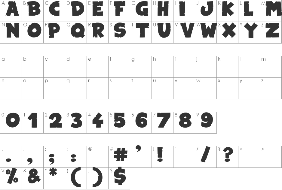 Snake in the Boot font character map preview