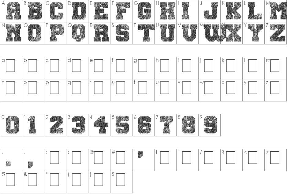 Snake Jacket font character map preview