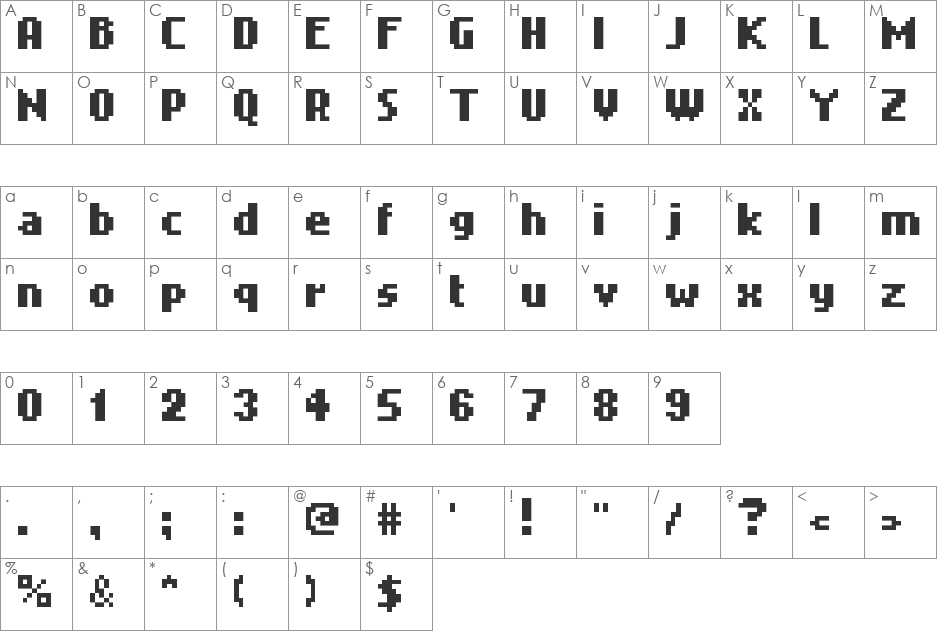 Snakebold font character map preview